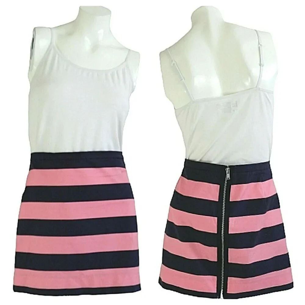 Gap Womens Rugby Skirt 2 Pink Blue Striped Zip Up Cotton Mini Casual